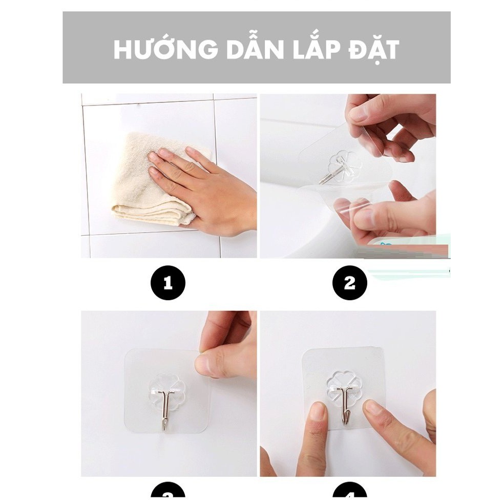 Móc dán tường trong suốt, chịu lực, siêu bền