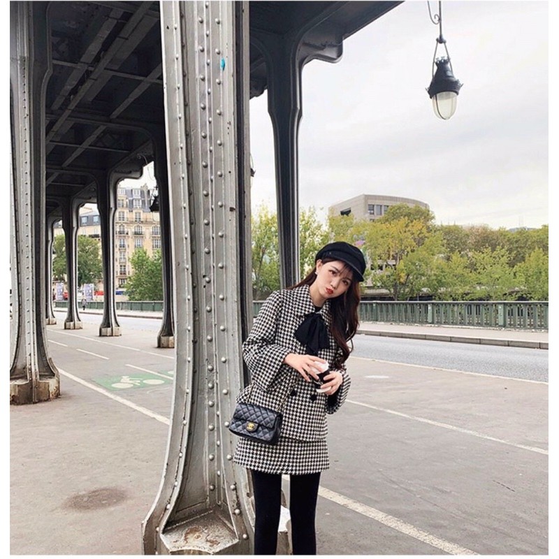 SÉT ÁO KHOÁC DẠ MIX CHÂN VÁY KẺ