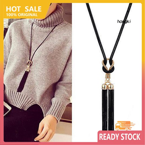 Vòng cổ hợp kim dáng dài phối tua rua thời trang cho nữ