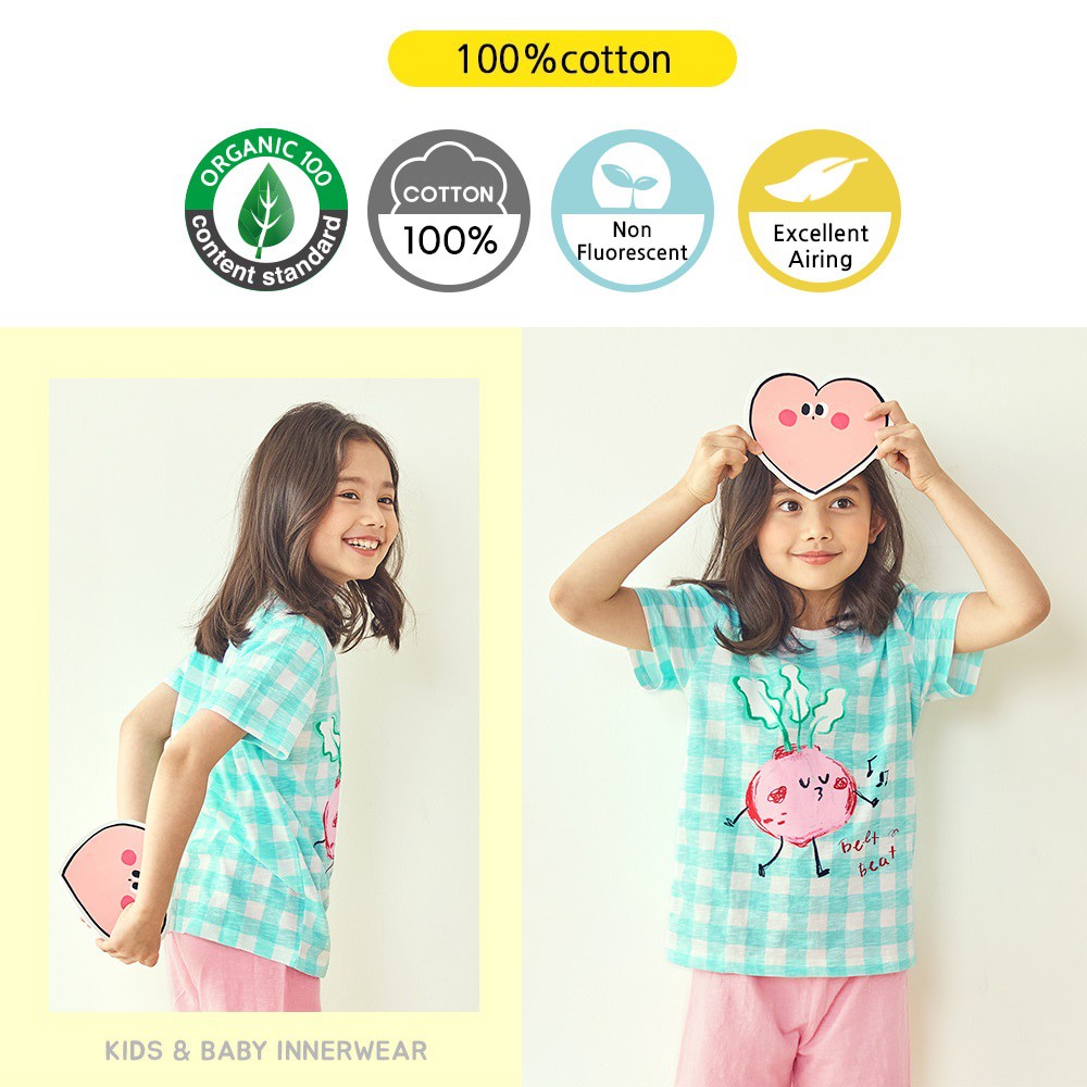 [Big Sale Last Stock] UNIFRIEND Kids Pajamas Girls Sleepwear Clothes Set Home Wear, Short Sleeve 100% Organic, Girls Pyjamas Nightwear (Mint Beet)