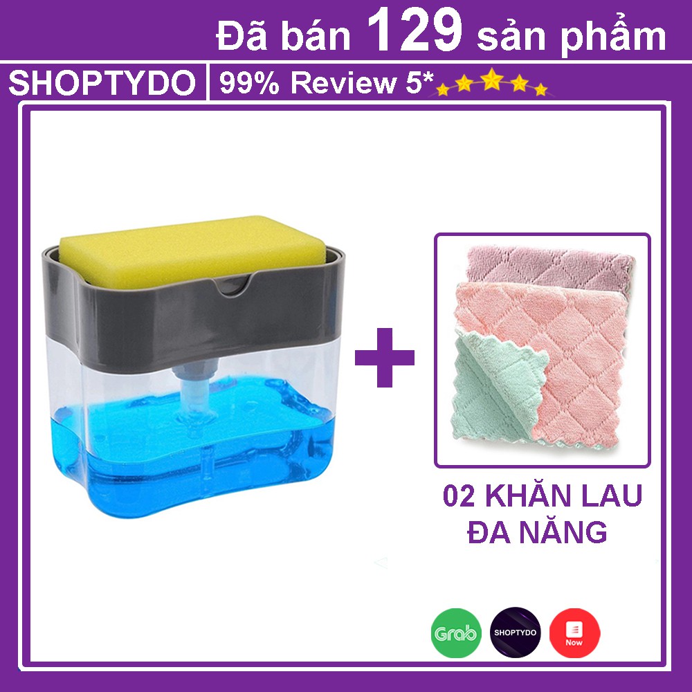 Hộp Đựng Nước Rửa Chén Tự Động Tạo Bọt 2 in 1 Thông Minh Tiện Lợi Kèm Miếng Bọt Biển và 2 Khăn Lau Đa Năng Cao Cấp