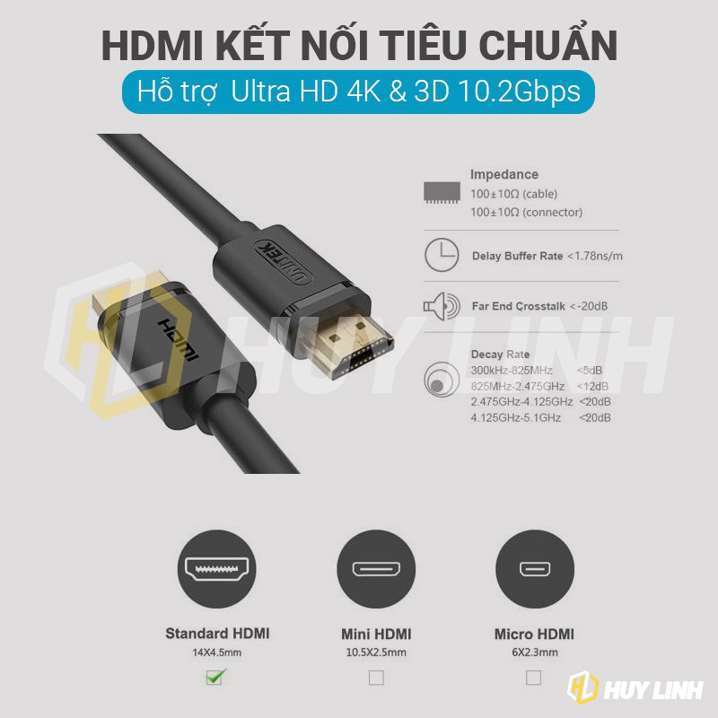 ஐ♤Cáp HDMI tiêu chuẩn 1.4 Uniteck - Hỗ trợ 4K Chiều dài vừa 1.5M 5M 8M 10M