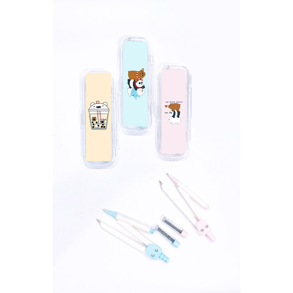 Bộ compa ba anh em gấu CP3 dễ thương kèm ngòi chì bấm compa bare bears cute hoạt hình