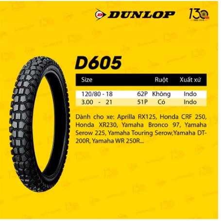 Cặp lốp/vỏ gai địa hình Dunlop D605 120/80-18 và 3.00-21 cho cào cào và xe độ