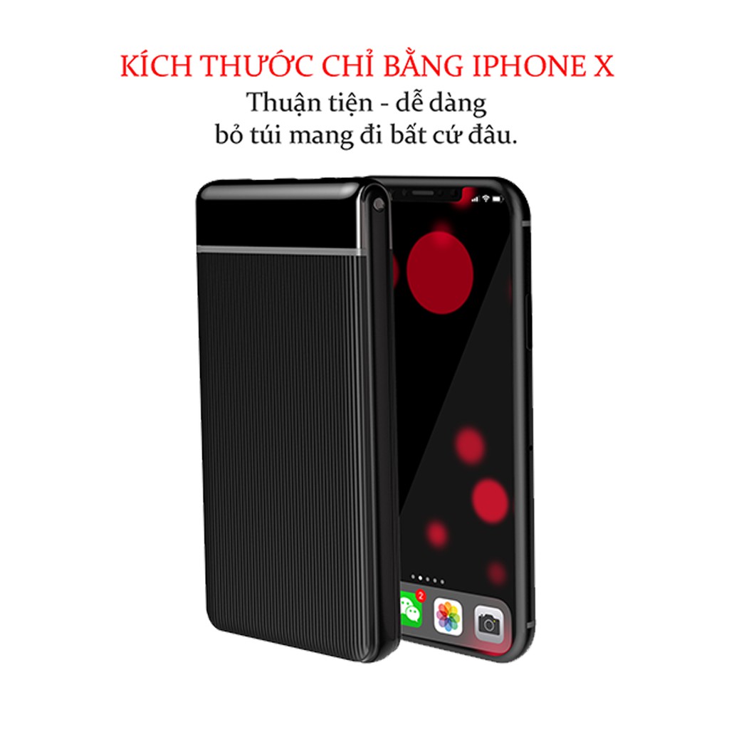 Pin Sạc dự phòng 10000mAh mini mỏng gọn có màn hình hiển thị phần trăm pin, cổng USB 2A, FENGZHI J352