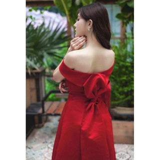 đầm trễ vai nơ sau