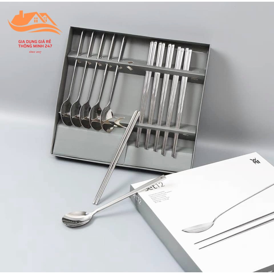 Set 12 đũa thìa inox Bộ Đồ Dùng Ăn Uống Thép Không Gỉ Cho Gia Đình, Văn Phòng, Dã Ngoại, Cá Nhân Có Hộp Đựng