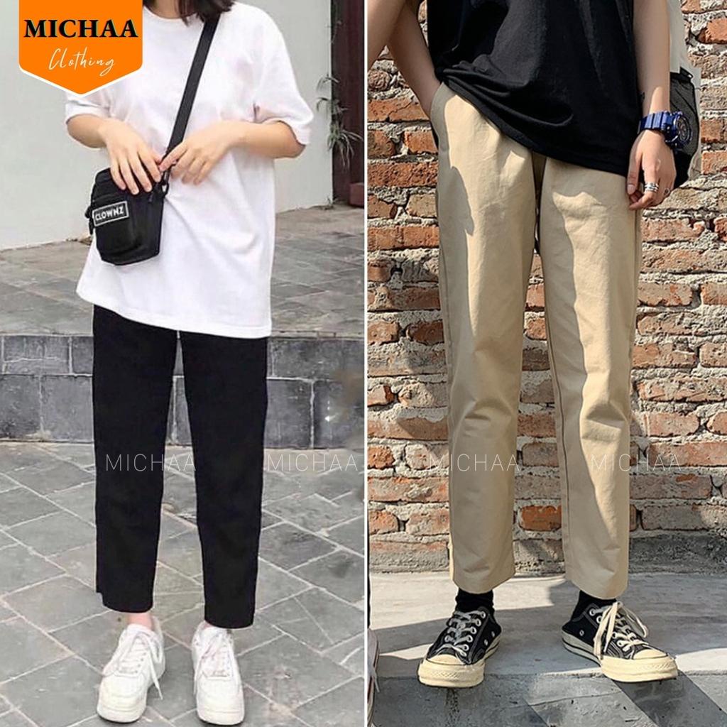 Quần KAKI TRƠN Nam Nữ Unisex Vải Loại 1 Co Giãn, Quần Bagge Kaki Ống Rộng Suông - MICHAA