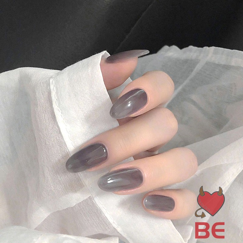 YADORNOS Bộ 24 Móng Tay Giả Đầu Tròn Màu Đen Kèm Keo Dán Cho Nữ