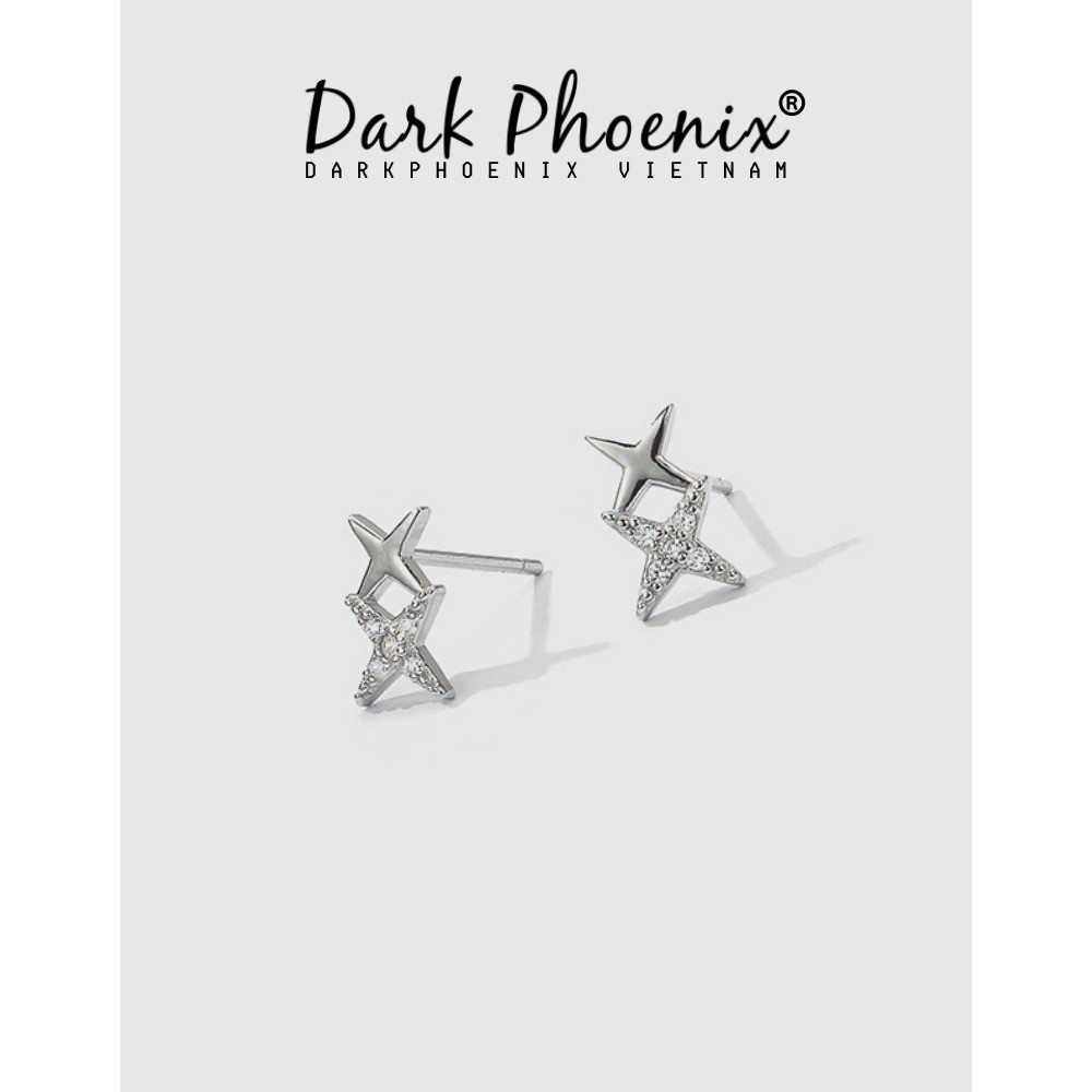 Bông tai bạc Darkphoenix® lấp lánh phong cách Ulzzang Korea nạm đá tinh xảo - BT09
