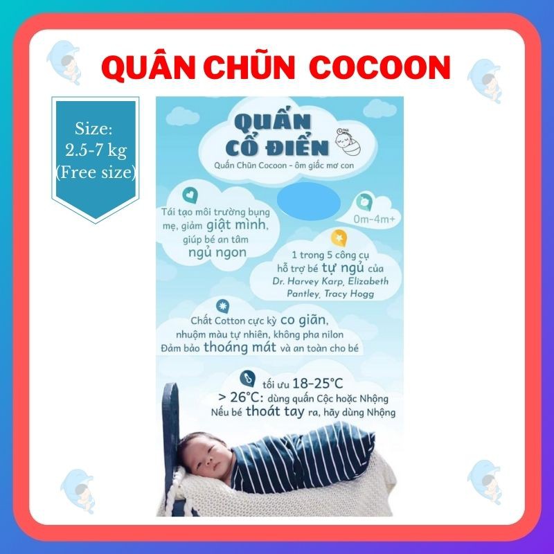 Quấn Chũn Cocoon Chính Hãng Co Dãn 4 Chiều Cho Bé Sơ Sinh Giúp Bé Ngủ Ngon Giảm Giật Mình, Giảm Quấy Khóc (2.5-7 Kg)