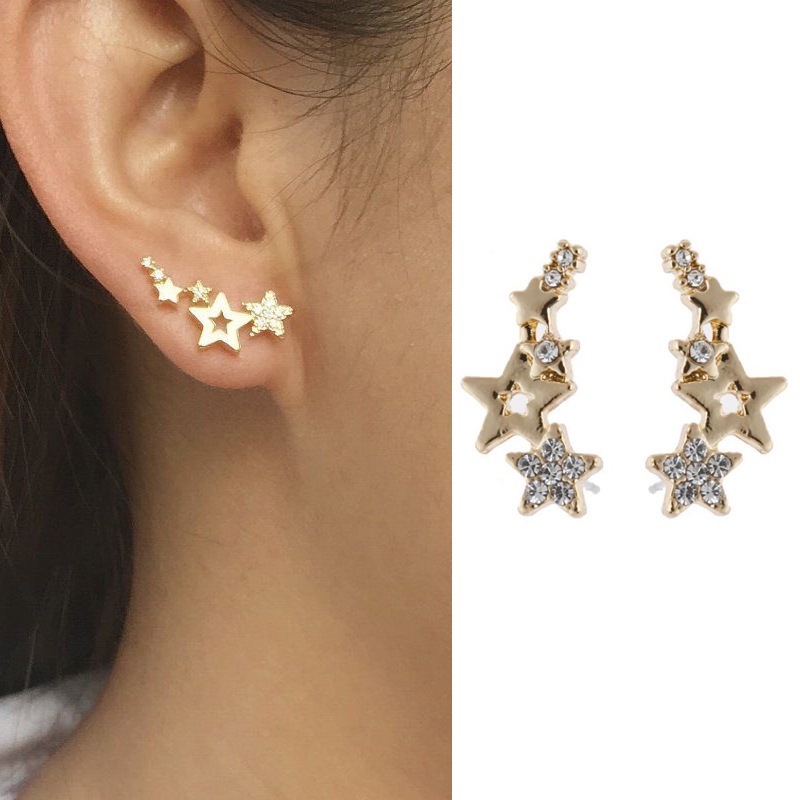 Đôi bông tai đính đá zircon màu trắng hình ngôi sao đơn giản thời trang cho nữ