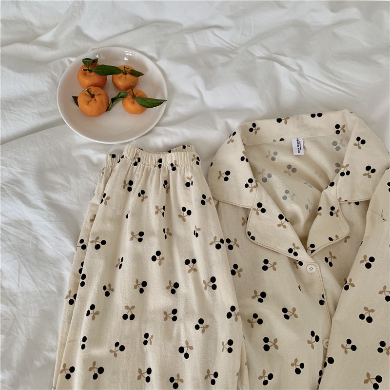 Bộ Đồ Ngủ Tay Dài Dáng Rộng In Hình Quả Cherry Dễ Thương Phong Cách Hàn Quốc Thời Trang Xuân Thu Cho Nữ | BigBuy360 - bigbuy360.vn