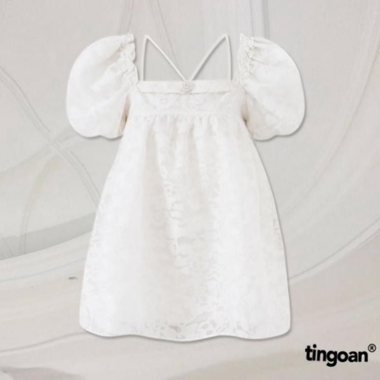 TINGOAN® - Áo babydoll bồng 3 lớp mặc được 2 kiểu vân hoa trắng kèm chi tiết đính cúc ngọc MINI HEART TOP/WH