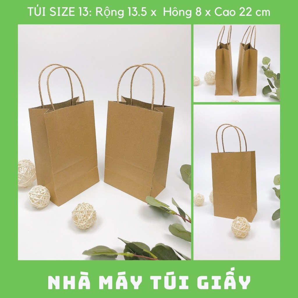 300 Chiếc Túi giấy nâu đựng quà Size 13 :13.5x8x22 cm có quai  ẢNH THẬT VÀ VIDEO