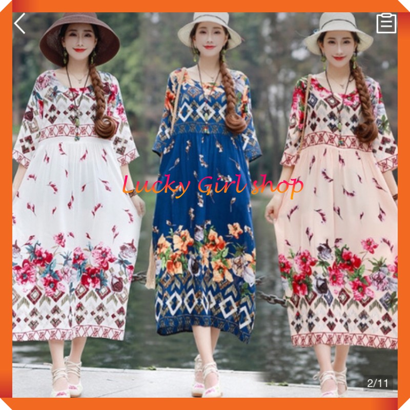 Đầm Tiểu Thư Hoa Tay Lỡ Phong Cách Cổ Điển Âu Mỹ Vải Lanh Lụa Cao Cấp Thoáng Mát -Hàng Nhập Quảng Châu
