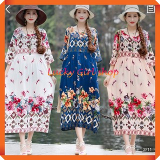 [HOT-CÓ BIG SIZE] Đầm Tiểu Thư Hoa Tay Lỡ Phong Cách Cổ Điển Âu Mỹ Vải Lanh Lụa Cao Cấp Thoáng Mát -Hàng Nhập Quảng Châu