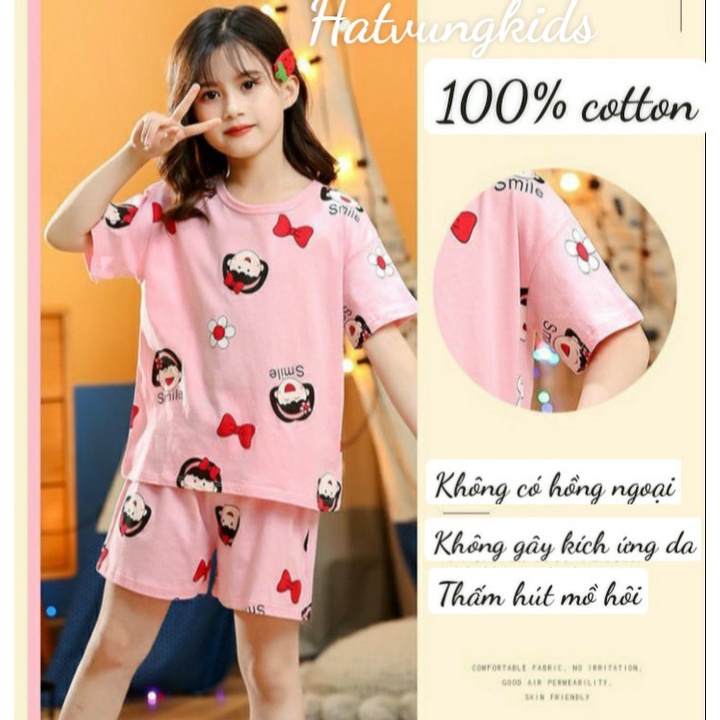 (Xuất hàn QiQi 8-36kg) Bộ quần áo cotton ngắn tay QiQi xuất hàn cho bé gái 8-36kg