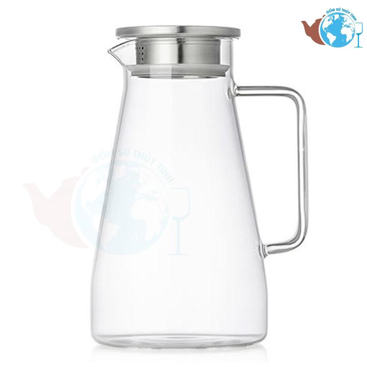 Bình rót thủy tinh nắp thiếc quai cầm vuông - 1.8 lít - bình nấu được bếp hồng ngoại - GPH24