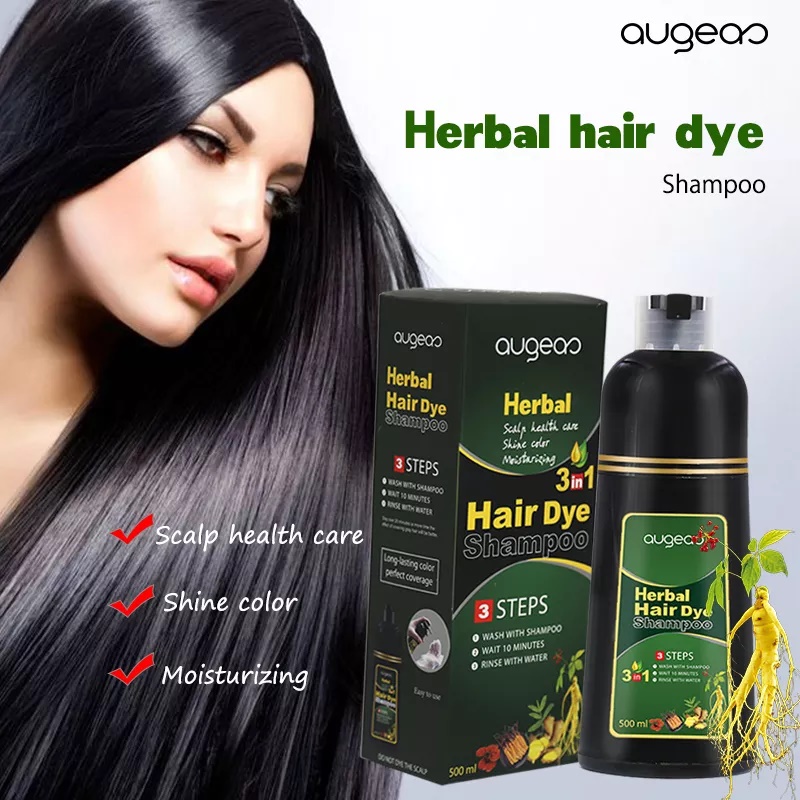 Chai Dầu Gội Thảo Dược Đen Tóc Phủ Bạc Nhanh Chóng 500ml AUGEAS Herbal Fast Effect Hair Black Shampoo