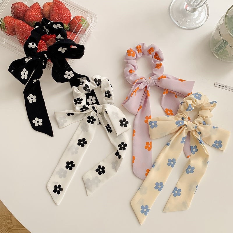 Cột tóc nơ xinh in hinhg hoa 5 cánh cute