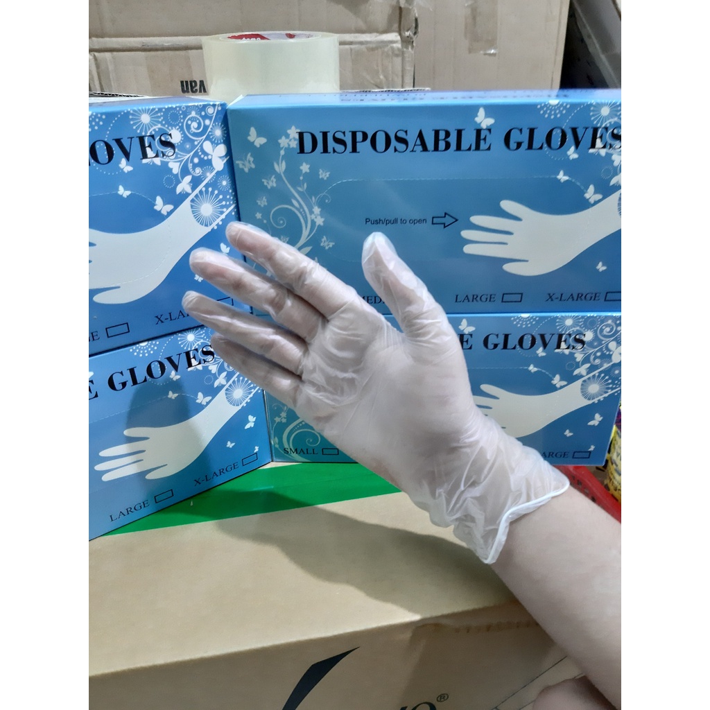 Hộp 100 Chiếc Găng Tay Vinyl Disbosable Gloves Blend Dày Không Bột, Sử Dụng Chế Biến Thực Phẩm, Sử Dụng Trong Y Tế, Xăm