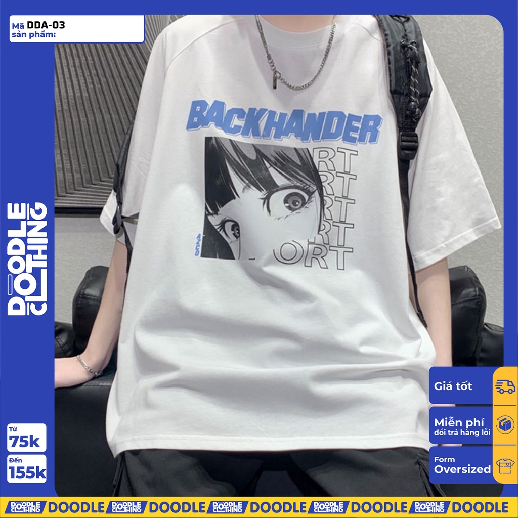 Áo thun nam nữ tay lỡ unisex phông trơn form rộng basic tee hình cô gái Backhander