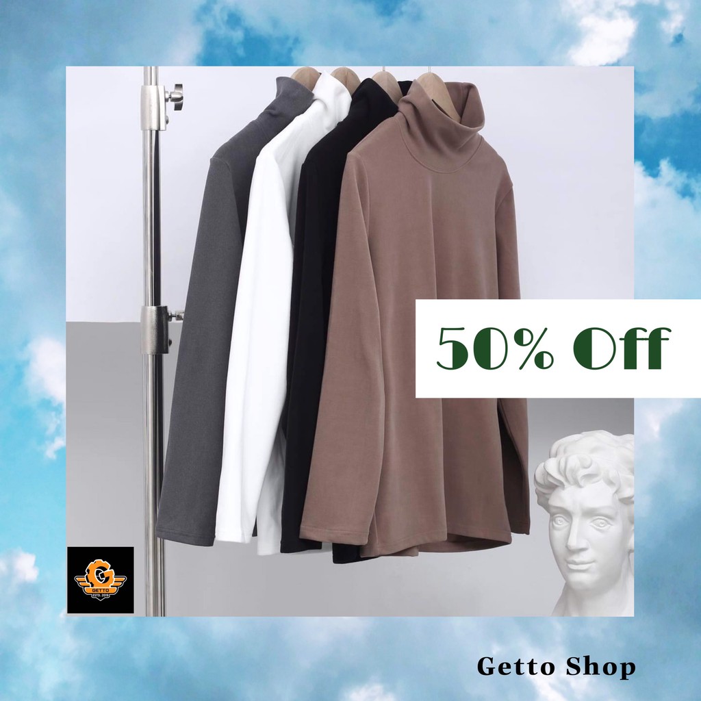 Áo giữ nhiệt unisex cổ lọ cao cấp - Áo thun giữ nhiệt lót nỉ co giãn,không bai xù,không nhăn