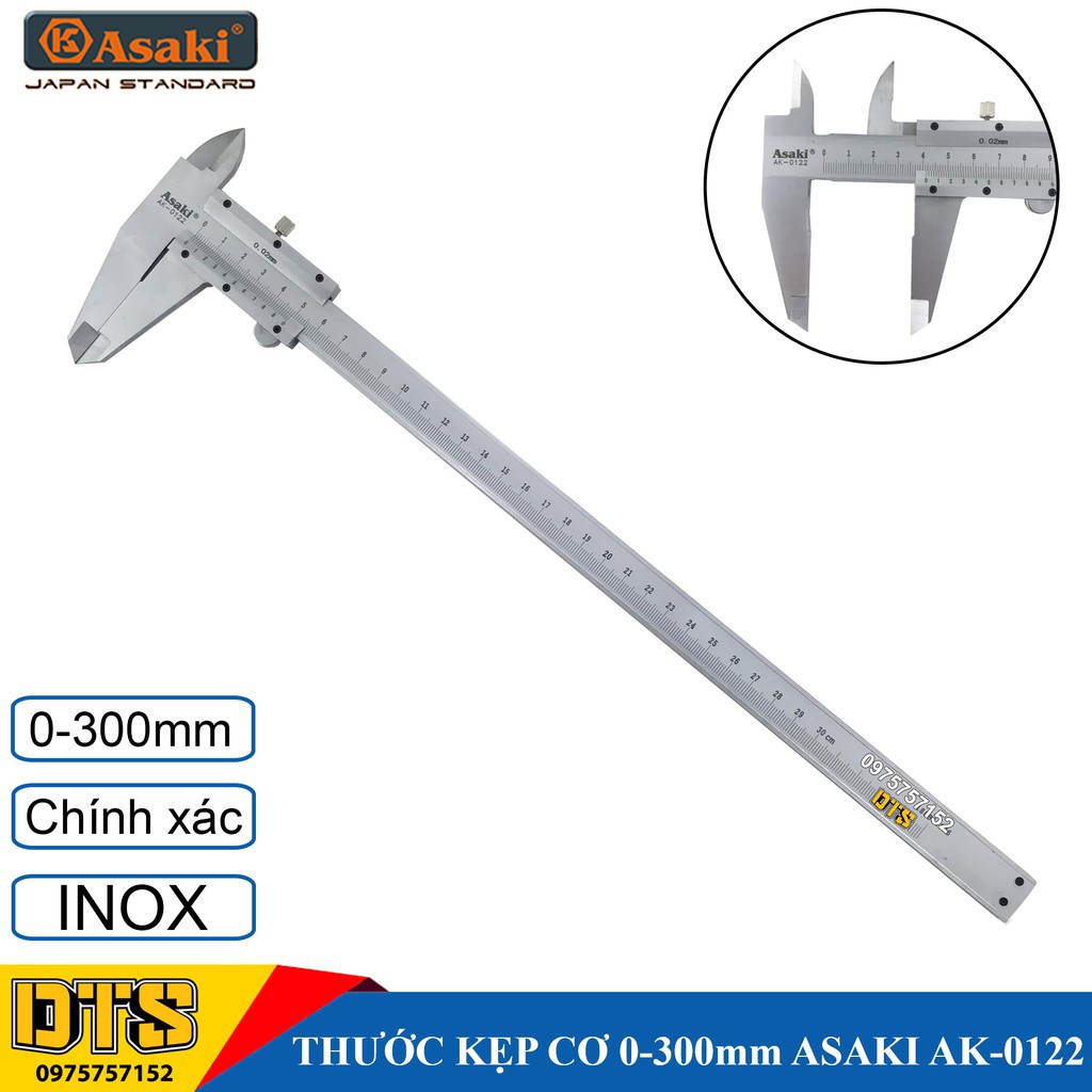 Thước cặp cơ khí Inox 0-300mm Asaki AK-0122, độ chính xác cao (Thước kẹp cơ Asaki) - Chính hãng giocongcu