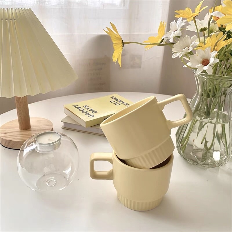 Cốc gốm sứ giữ nhiệt cao cấp màu pastel 350ml, Bonmi decor Hàn Quốc