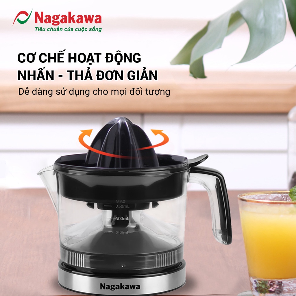 [Mã ELHA22 giảm 6% đơn 300K] Máy vắt cam điện Nagakawa NAG0814 (0,75L) – Bảo hành 12 tháng