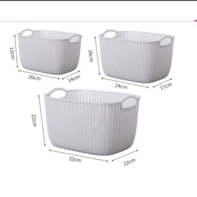 [Kho sỉ]  Giỏ nhựa giả đan mây đựng đồ có quai cầm/ giỏ nhựa mây Hàn Quốc