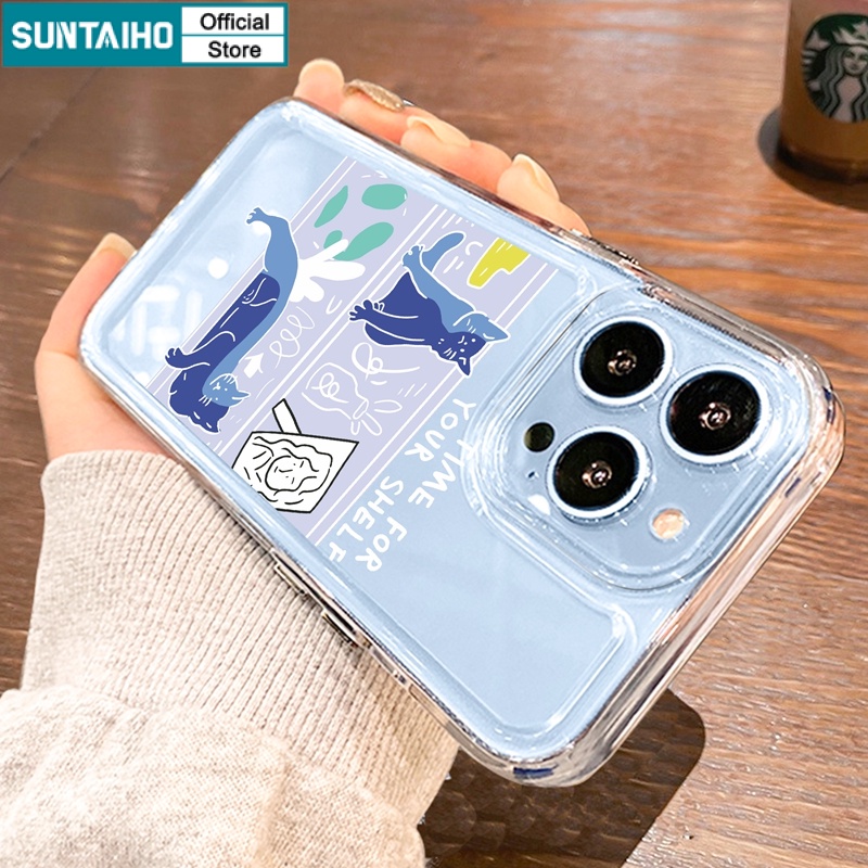 Ốp lưng iphone Ốp điện thoại Suntaiho mềm hình mèo + kệ thích hợp cho iphone 11 pro max / 13 12 pro / xs max iphone xr xs 8 7 plus