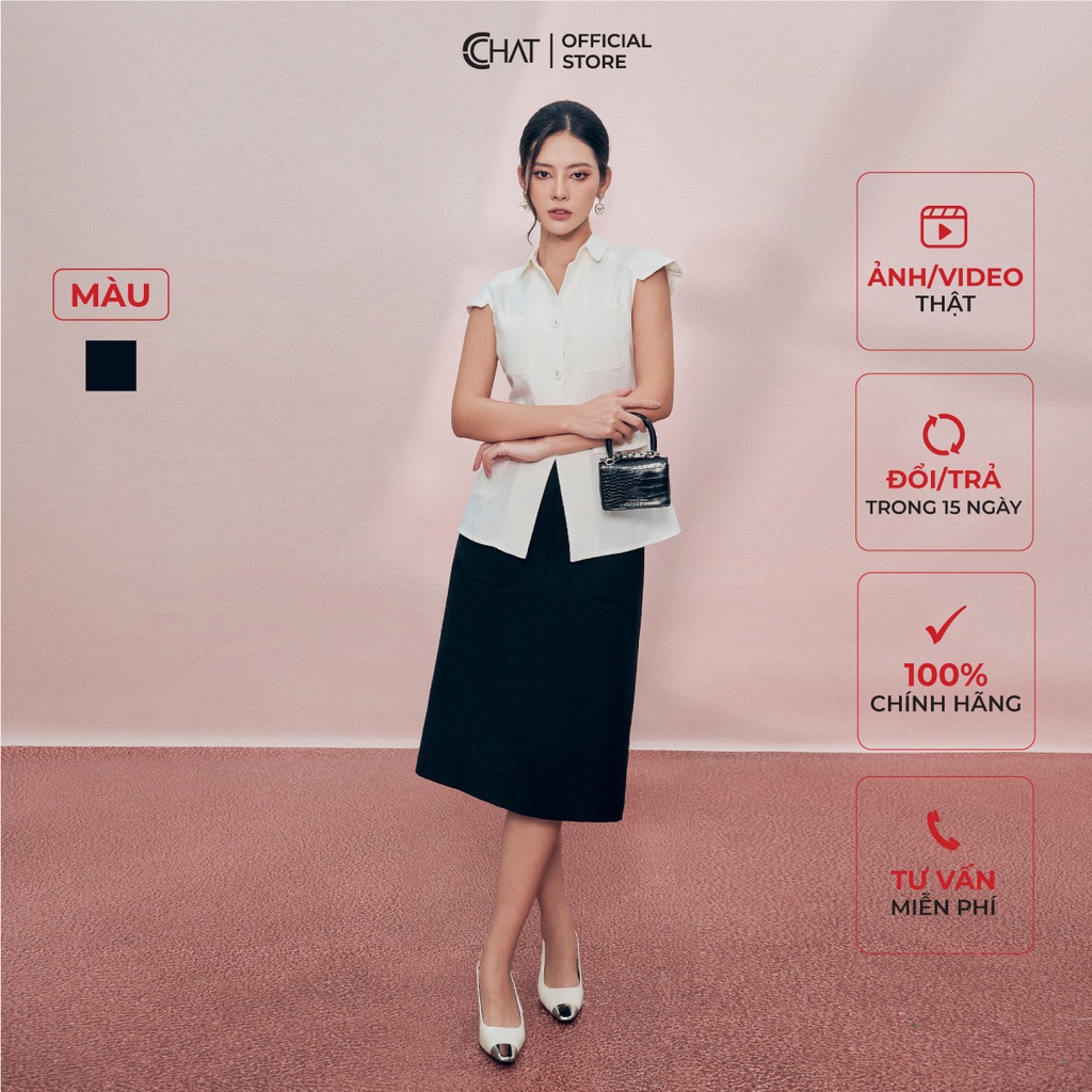 Chân Váy 𝐂𝐂𝐇𝐀𝐓 Kiểu Cạp Cao Diễu Chỉ Chất Kaki Cao Cấp 12CDK2033AT