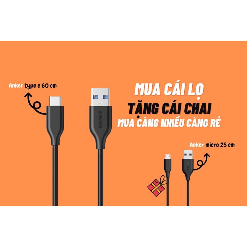 Cáp sạc Anker USB-C TYPE C Combo 3 sợi được tặng kèm cáp Micro Anker 25cm