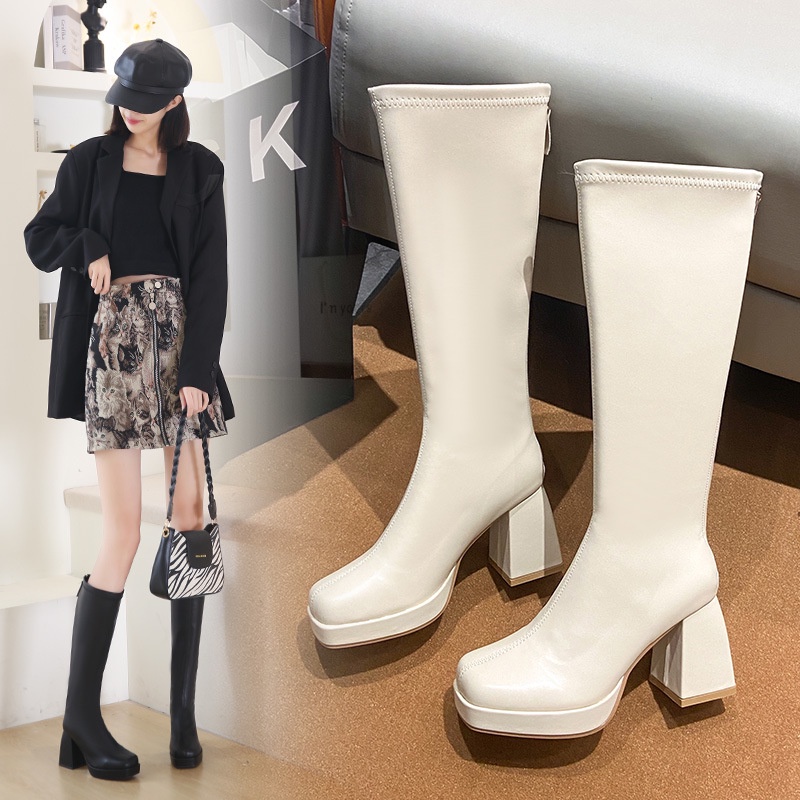 Giày bốt IELGY cao gót có khóa kéo sau thời trang cá tính cho nữ