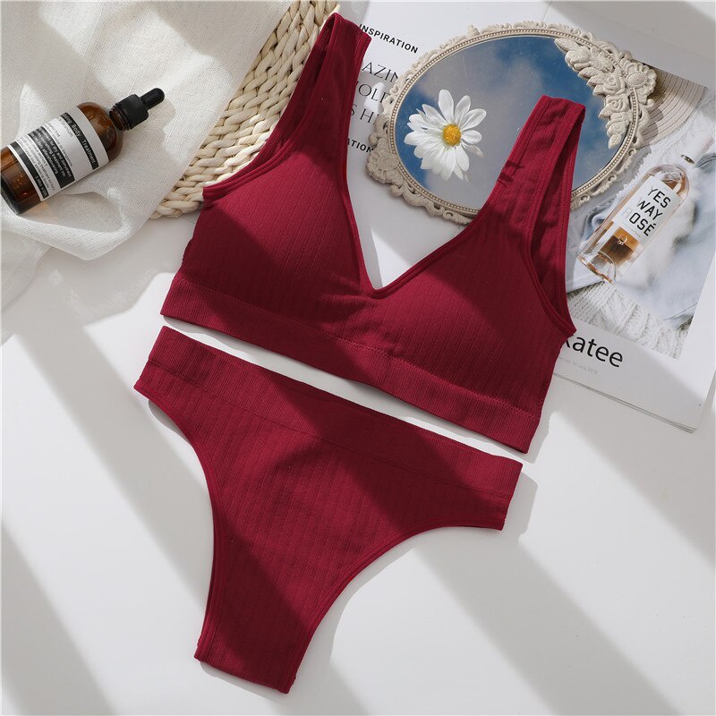 Bộ đồ lót TAKETALK không đường may cổ chữ V khoét sâu thời trang quyến rũ cho nữ 2021