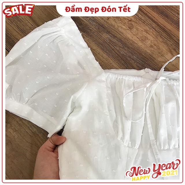 Đầm Trắng Owen Dress váy xinh chất vải kate kèm lớp lót dày dặn tay bèo có dây thắt cột nơ kèm ảnh trải sàn