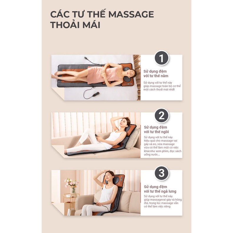 Nệm massage toàn thân Vispo VP-N20D chất liệu da, rung đa điểm giúp massage lưng, vai, gáy - Có gối massage hồng ngoại