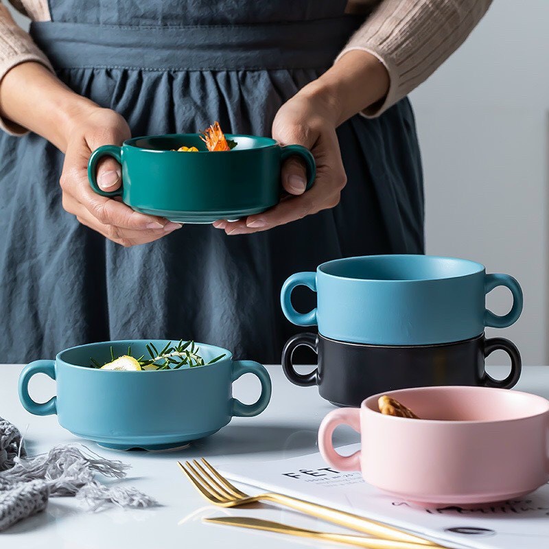 Bát ăn soup, bát chè, bát salad, bát decor món ăn có 2 quai cầm bằng gốm siêu xinh