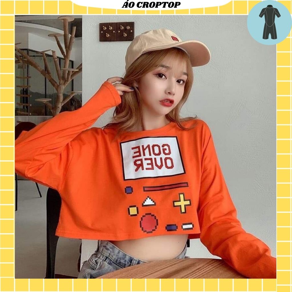 Áo Croptop Dài Tay GONE OVER, Form Rộng Freesize, Chất Thun Cotton mềm mịn
