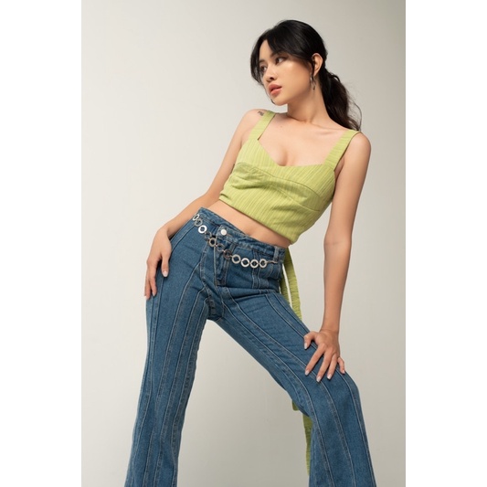 ELE Studios - Áo croptop thiết kế cao cấp xanh bơ sọc DEVOTION sexy gợi cảm cá tính đi chơi, đi biển