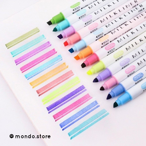 Set 12 Bút Highlight Đánh Dấu Milkliner 2 Đầu