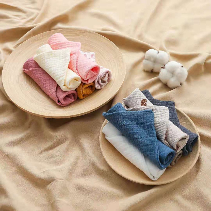 Set 5 Khăn Lau Mặt / Tay Bằng Vải Cotton Muslin Hình Vuông Đa Ứng Dụng Cho Bé Sơ Sinh