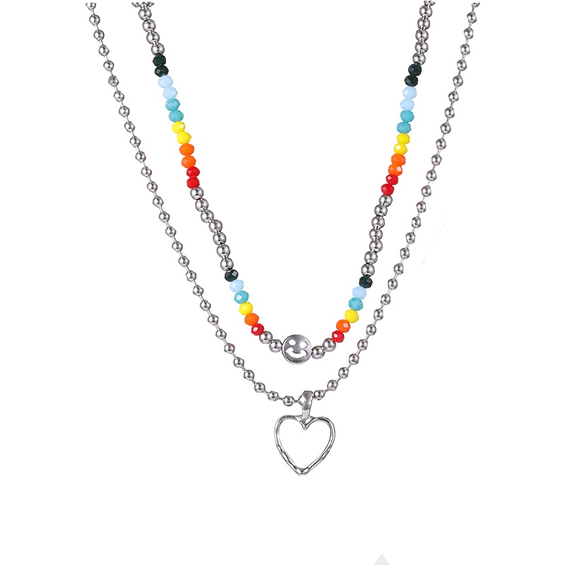 Vòng cổ Hai Lớp Đính Hạt Hình Mặt Cười Màu Sắc Ngọt Ngào Phong Cách Hip Hop