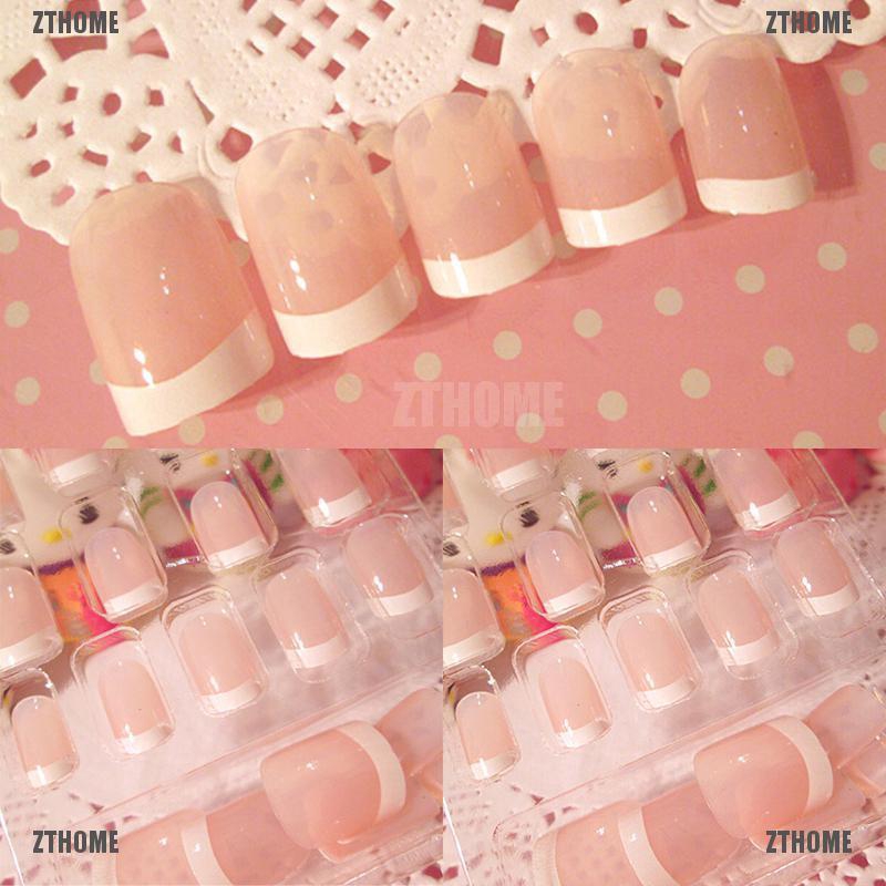 Kj♠ Hộp 24 Móng Tay Giả Kiểu Pháp Tự Trang Trí