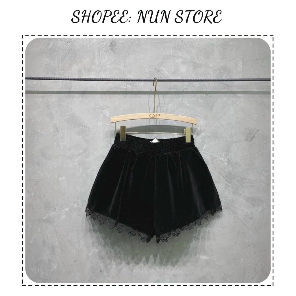 Quần short nữ- quần sooc nhung viền ren xinh xắn