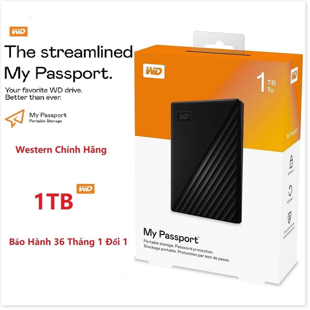 ✔️ Ổ Cứng Di Động WD My Passport 1TB Chuẩn USB 3.2 Gen1 10Gb/s - Mới Bảo hành 36 tháng