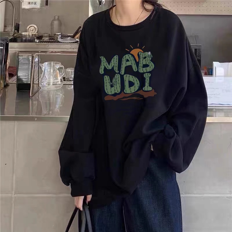 Áo sweater ZHELIHANGFEI cổ tròn in họa tiết chữ cái phong cách đi học dễ phối đồ thời trang