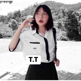 Áo sơ mi Hàn Quốc chữ thêu